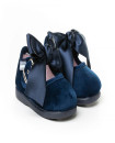 Made in Spain EU23-27 baby girl velvet Shoes with Satin Ribbon Non Slip Rubber Marino  